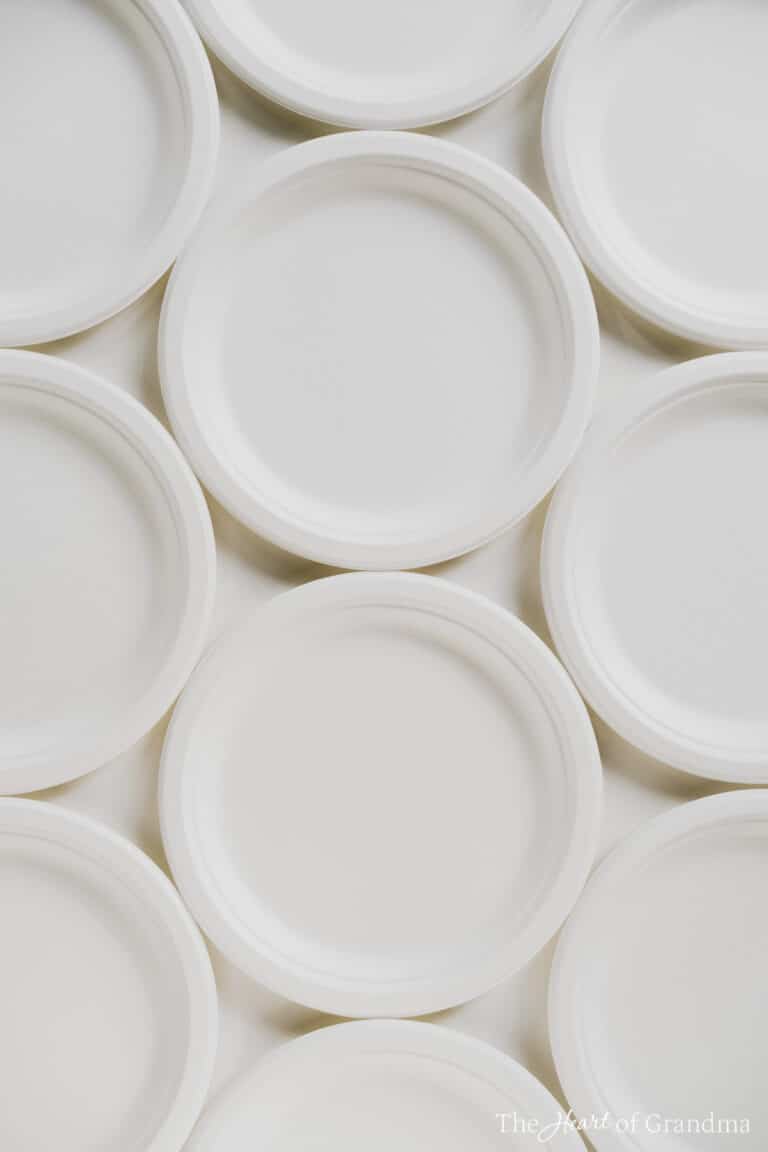 A bunch of paper plates laying out next to each other.